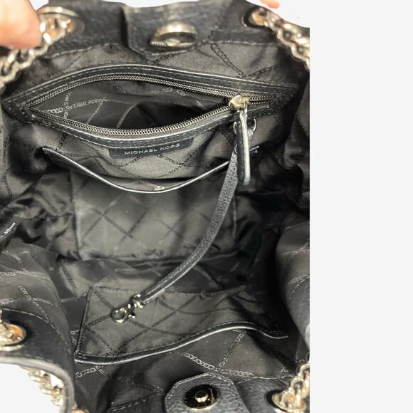 Michael Kors Alanis Pebble Leather Bucket Bag Black Chain Shoulder Hobo - Picture 7 of 15